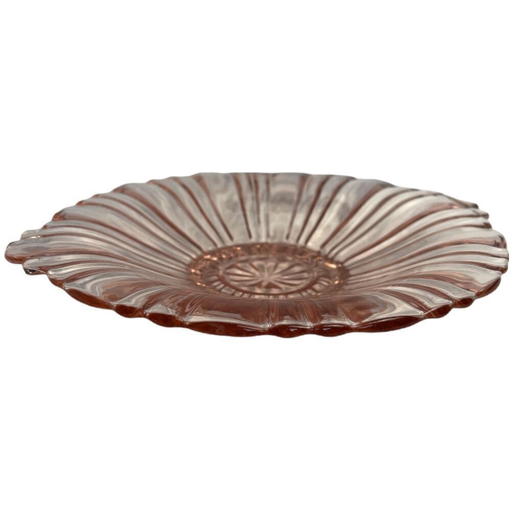 Vintage Round Serving Pink Glass Plate 8"